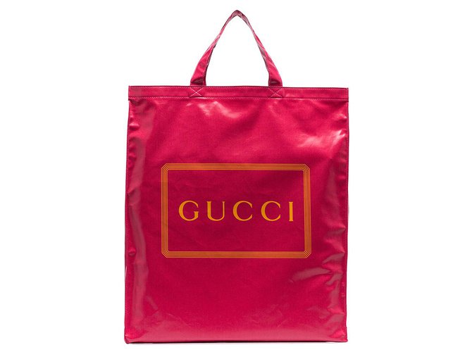 Sac cabas en coton à imprimé logo Gucci rouge moyen Tissu Jaune  ref.223689