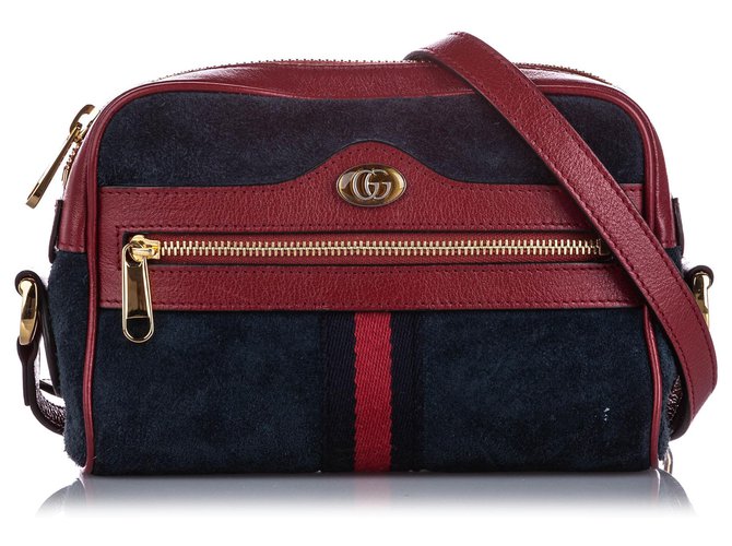 Gucci Blue Mini Ophidia Suede Crossbody Bag Red Navy blue Leather Pony-style calfskin  ref.223693