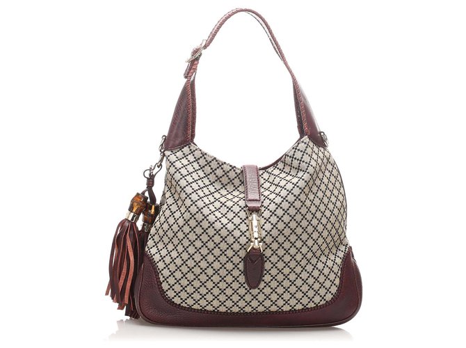 Gucci Brown Diamante New Jackie Shoulder Bag Light brown Leather Cloth Pony-style calfskin Cloth  ref.223694
