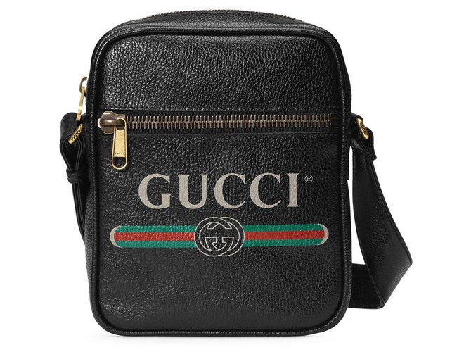 Gucci Black Logo Leder Einkaufstasche Schwarz Mehrfarben Kalbähnliches Kalb  ref.223706