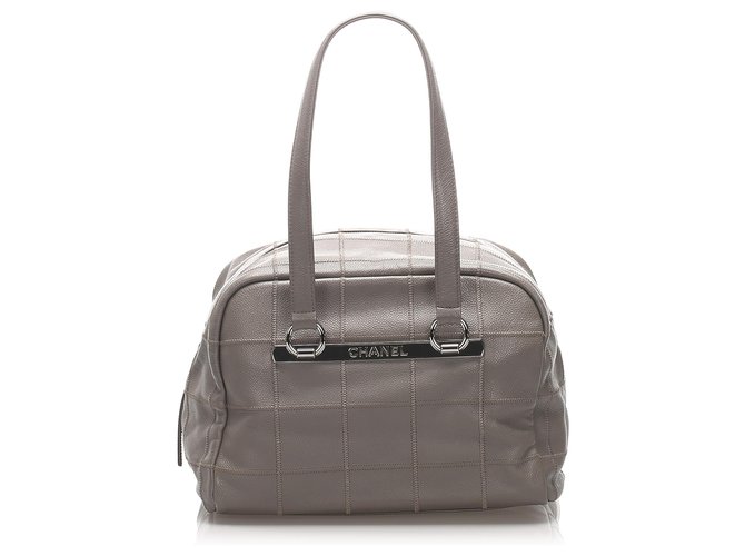 Chanel Gray Choco Bar Caviar Leather Shoulder Bag Grey  ref.223745