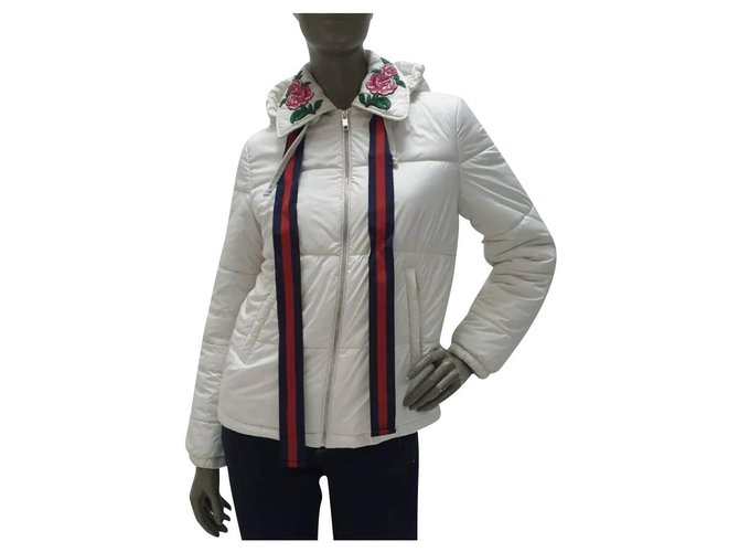 GUCCI White Rose Collar Vest Puffer Jacket Sz.42 auth Polyamide  ref.223819