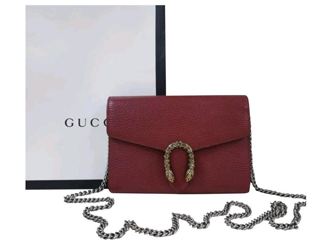 Gucci Dionysus Leather Mini Chain Bag Dark red  ref.223821