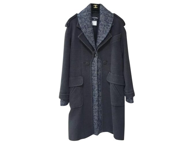 Manteau en laine multicolore Chanel Sz.34 Gris anthracite  ref.223824