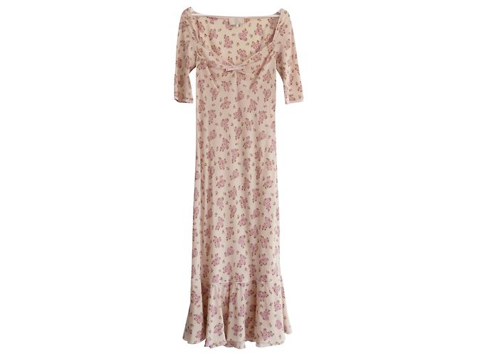 Luisa Beccaria Vestido Maxi com estampa rosa lilás com corte enviesado