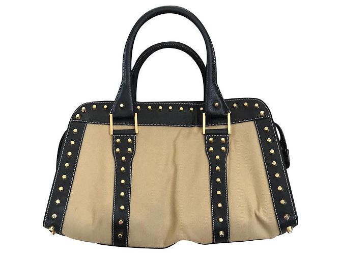 Bolso de mano Fendi de algodón tachonado beige