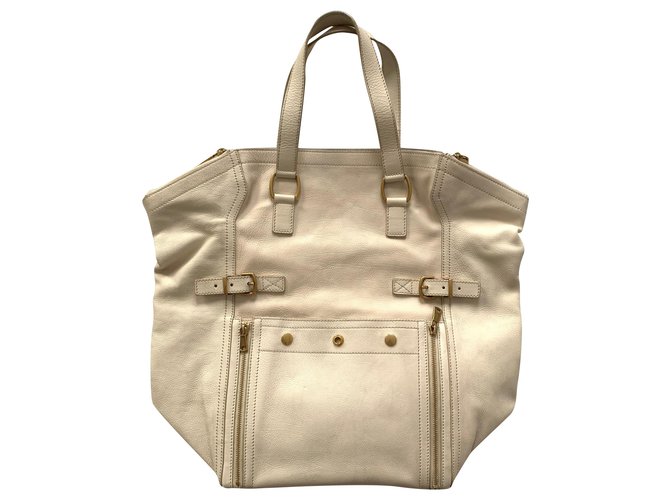 Yves Saint Laurent Grand sac cabas Downtown Cuir Blanc  ref.223870