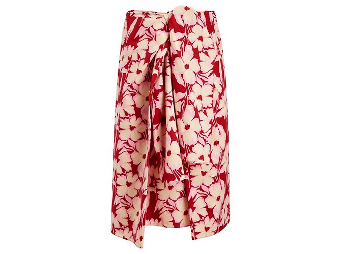 Joseph Falda Clive de popelina de algodón con estampado floral y lazo en el frente. Rosa Roja Crudo