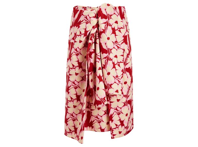 Joseph Clive tie-front floral-print cotton-poplin skirt. Pink Red Cream  ref.223887