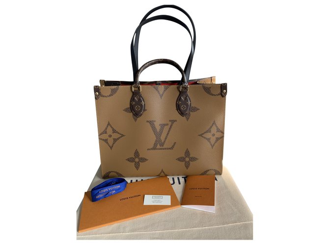 Louis Vuitton Onthego MM Bag Monogram Reverse Canvas Marrone Tela  ref.223894