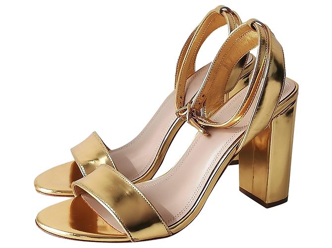 Sandro Gold Metallic Leather Sandals Golden
