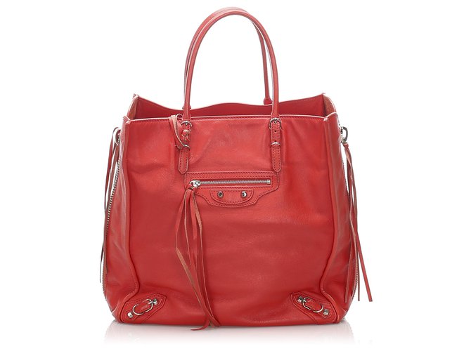 Balenciaga Red Papier A4 Leather Zip-Around Tote Pony-style calfskin  ref.223959