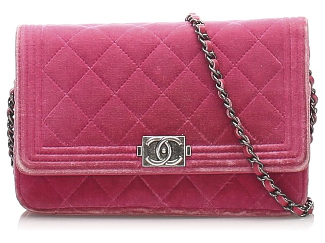 Chanel Pink Matelasse Boy Velour Wallet On Chain Velvet Cloth  ref.223969