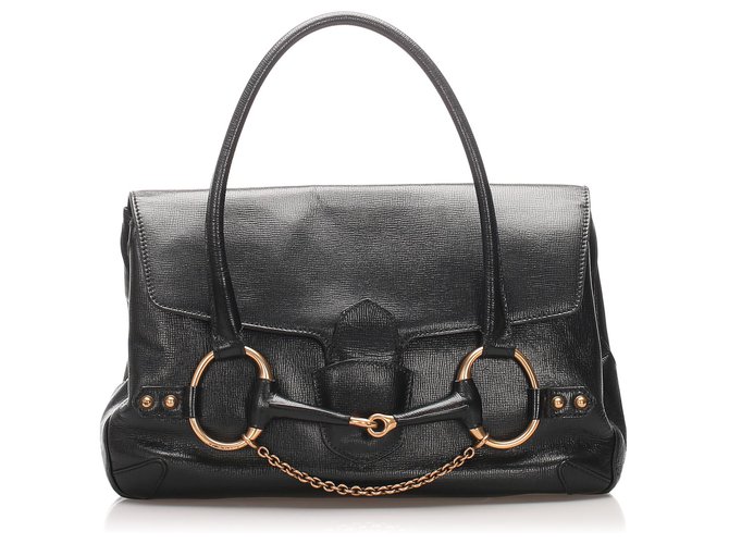 Gucci Black Large Horsebit Leather Handbag Pony-style calfskin  ref.223986