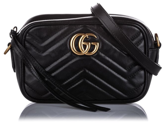 Gucci Black Mini GG Marmont Leather Crossbody Bag Pony-style calfskin  ref.223995