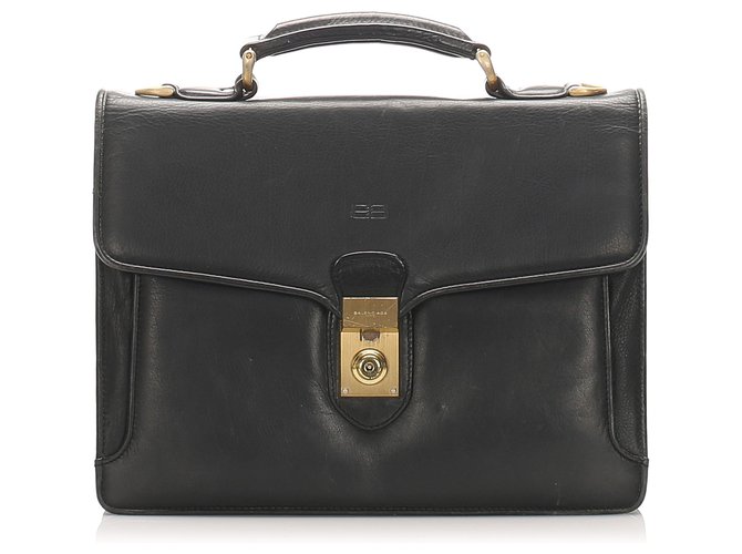 Balenciaga Black Leather Briefcase Pony-style calfskin  ref.224040