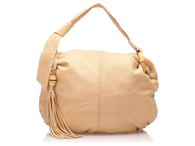 Gucci Brown Bamboo Jungle Leather Hobo Bag Beige Pony-style calfskin  ref.224044