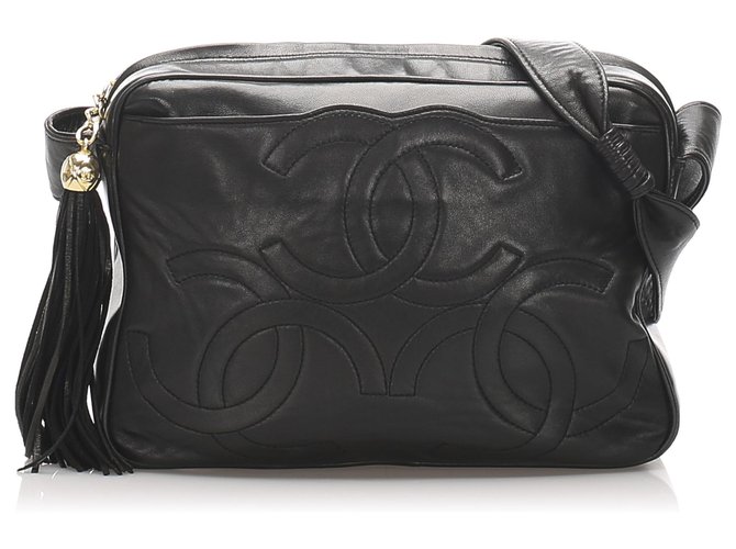 Chanel Black Triple Coco Lambskin Leather Crossbody Bag  ref.224048