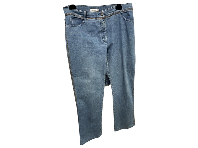 Chanel calça, leggings Azul Algodão  ref.224072