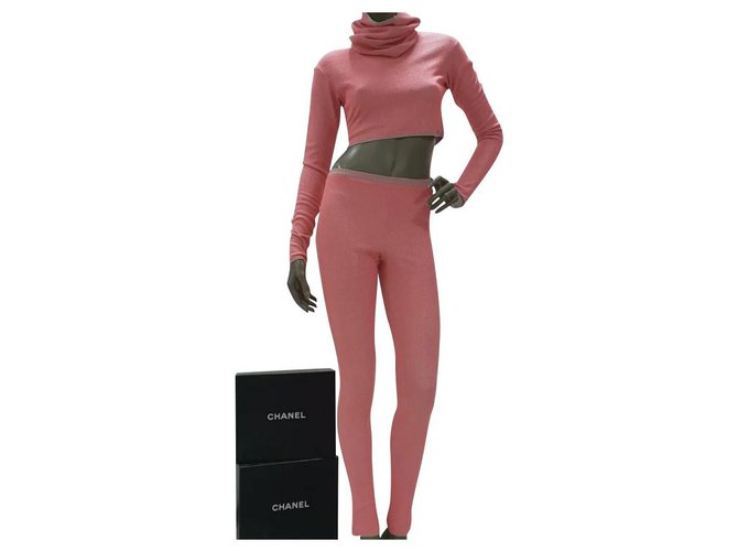 Chanel Supermarket Runway Pink Metallic Viscose Pant Suit Sz 36 Rose  ref.224075