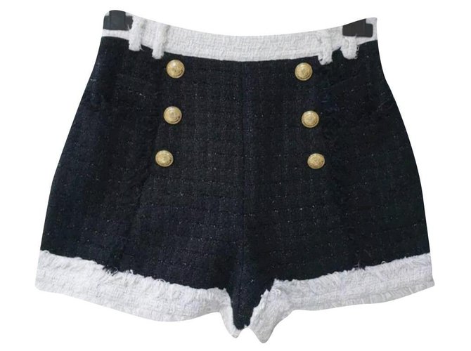 Balmain Black White Tweed Button Shorts talla 38 Negro Blanco  ref.224085