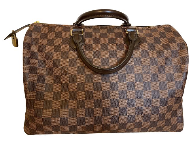 Louis Vuitton - Speedy 35 Darge checkerboard Brown Leather ref.1015855 -  Joli Closet