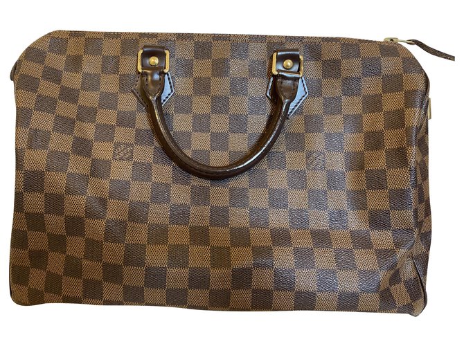 Louis Vuitton Speedy 35 Ebene Damier Bag Brown Leather  ref.224097