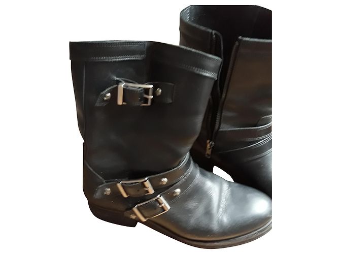 Botas Biker The Kooples de cuero negro con calaveras plateadas