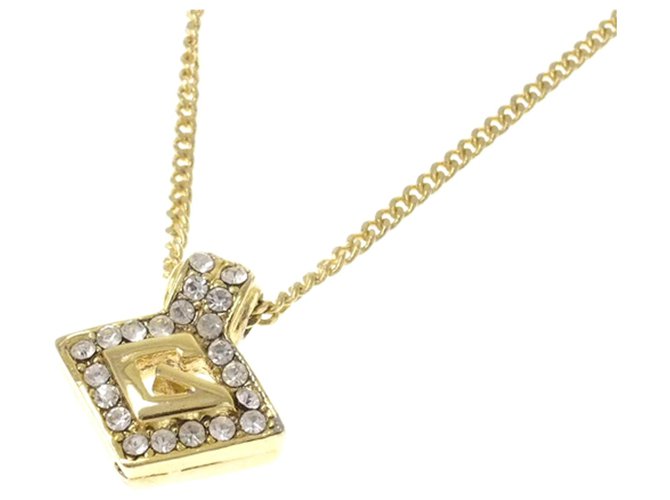Givenchy Gold G Logo Rhinestone Pendant Necklace Golden Metal  ref.224291