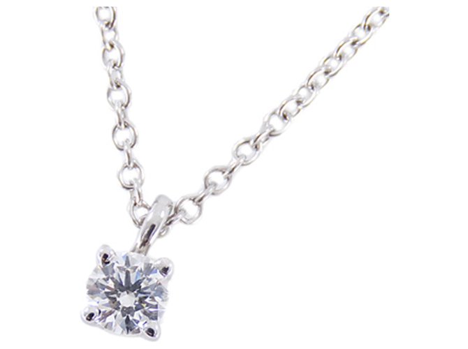 Tiffany & Co Tiffany Silver Solitaire Diamond Pendant Necklace Silvery Metal Platinum  ref.224295