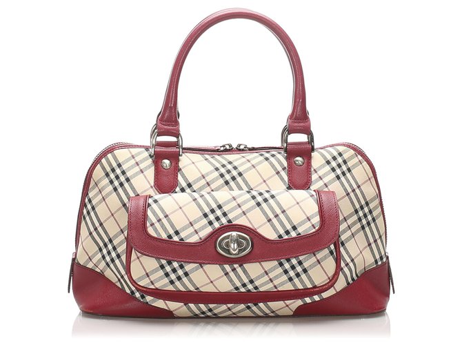 Burberry Brown Nova Check Canvas Handbag Red Beige Leather Cloth Pony-style calfskin Cloth  ref.224299