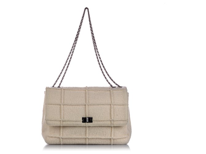 Chanel Brown Choco Bar Patchwork Reissue Wool Single Flap Bag Beige Cloth  ref.224315