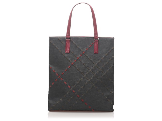Burberry Black Nylon Tote Bag Red Leather Pony-style calfskin Cloth  ref.224327