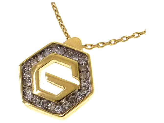 Givenchy Gold Hexagon G Logo Strass Anhänger Halskette Golden Metall  ref.224329