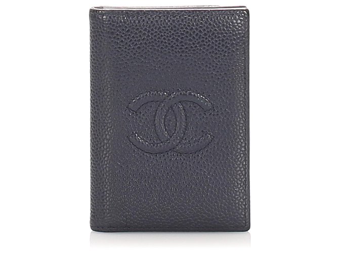 Porta-cartão Chanel Black CC Caviar Preto Couro  ref.224330