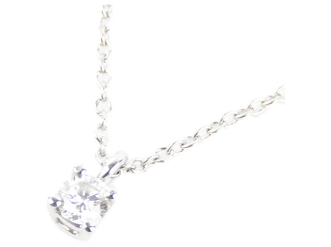 Tiffany & Co Tiffany Silber Solitaire Diamant Anhänger Halskette Metall Platin  ref.224346
