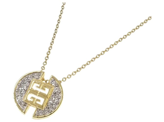 Givenchy Gold 4G Logo Rhinestone Pendant Necklace Golden Metal  ref.224347