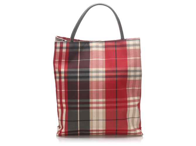 Burberry Red Plaid Canvas Tote Bag Multiple colors Leather Cloth Pony-style calfskin Cloth  ref.224356