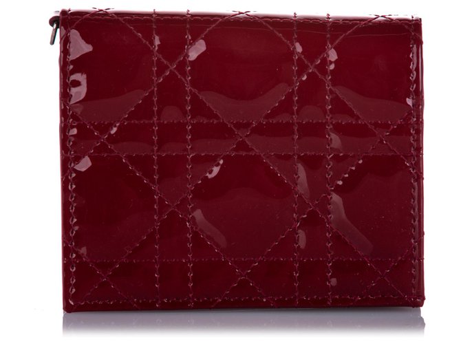 Portefeuille Dior en cuir verni rouge Cannage Cuir vernis  ref.224357