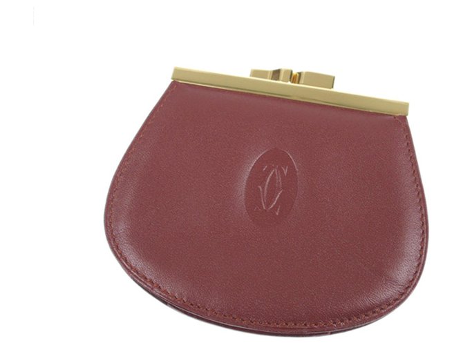 Cartier Red Must de Cartier Leather Coin Pouch Dark red Metal Pony-style calfskin  ref.224363
