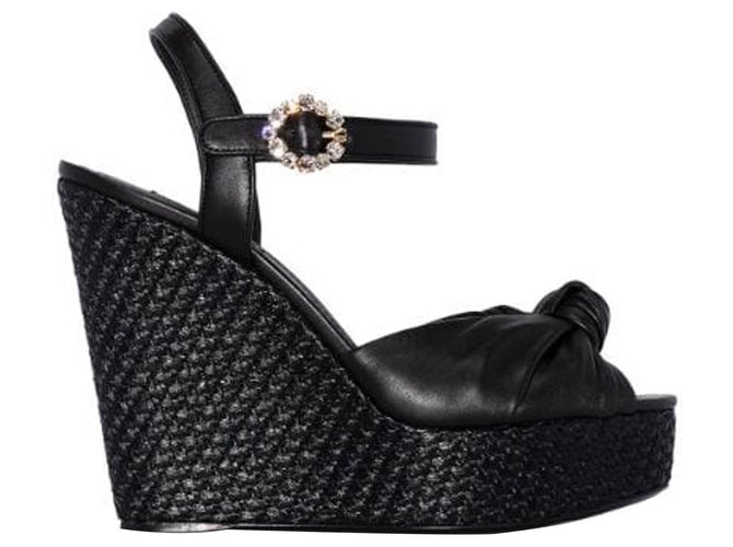 Dolce & Gabbana Nœud compensé en raphia noir Cuir Veau façon poulain  ref.224373