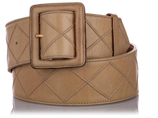 Chanel Brown Quilted Lambskin Leather Belt Beige  ref.224375