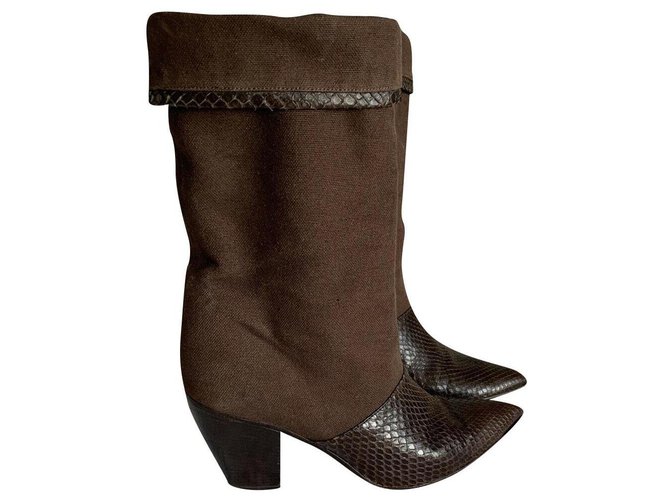 Walter Steiger Cloth and snakeskin leather boots Brown Chocolate Exotic leather  ref.224446