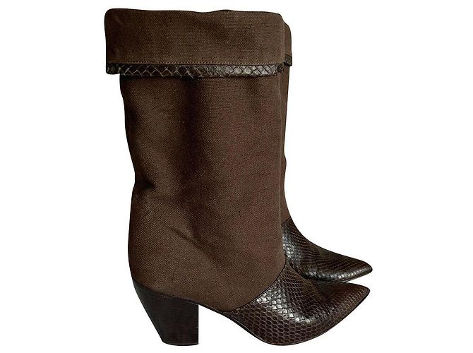 Walter Steiger Botas de couro de pano e pele de cobra Marrom Chocolate