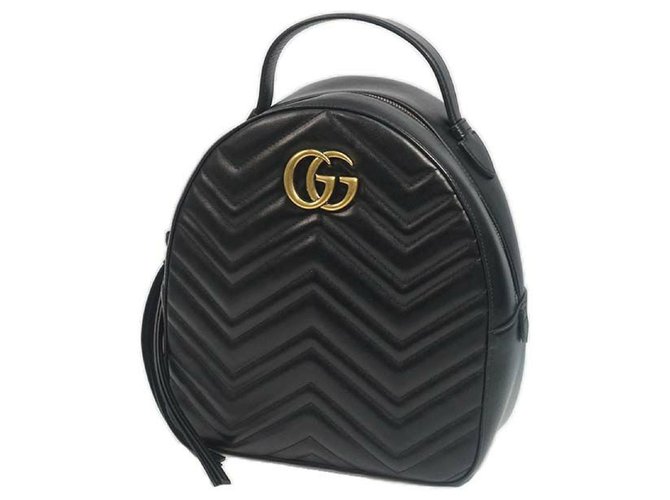 Gucci GG Marmont Rucksack Damen Rucksack Daypack 476671 schwarz x gold Hardware Leder  ref.224482