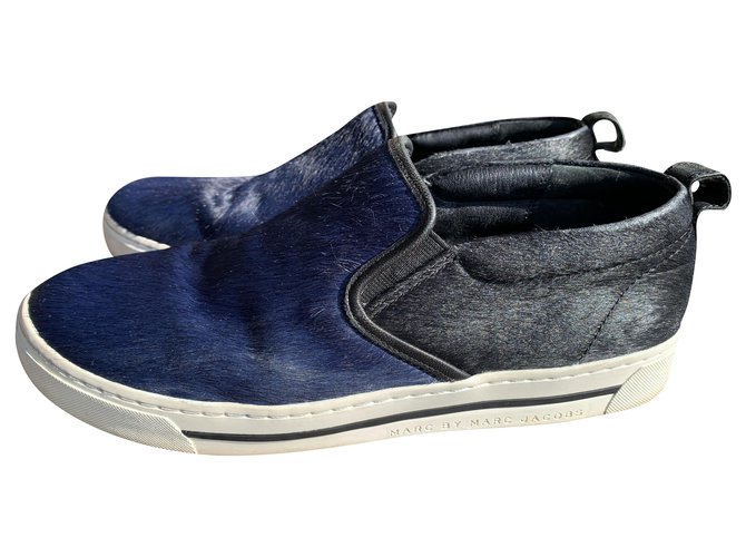 Marc by Marc Jacobs Sneakers Black Blue Leather Fur  ref.224572