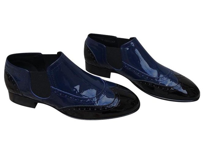 Chanel Botas de tornozelo Preto Azul Couro envernizado  ref.224618
