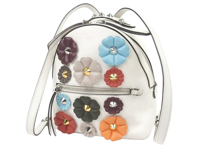 Fendi White Mini By The Way Flowerland Backpack Multiple colors Leather Pony-style calfskin  ref.224631