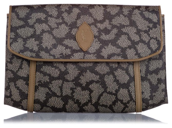 Yves Saint Laurent YSL Gray Printed Flap Clutch Bag Multiple colors Grey Leather Plastic Pony-style calfskin  ref.224640