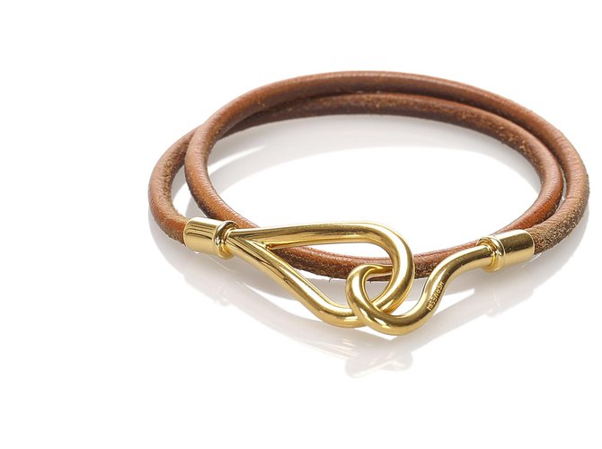 Hermès Hermes Brown Jumbo Hook Leather Bracelet Golden Metal Pony-style calfskin  ref.224643